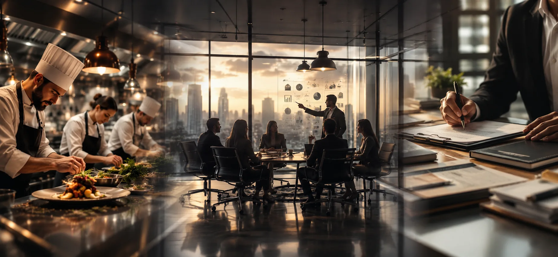 Business professionals engaging in a collaborative meeting with charts and documents.